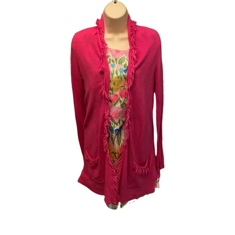 Lilly Pulitzer pink cashmere fringe cardigan